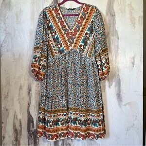 NWOT BTFBM Floral Print Boho 3/4 Sleeve Swing Dress
